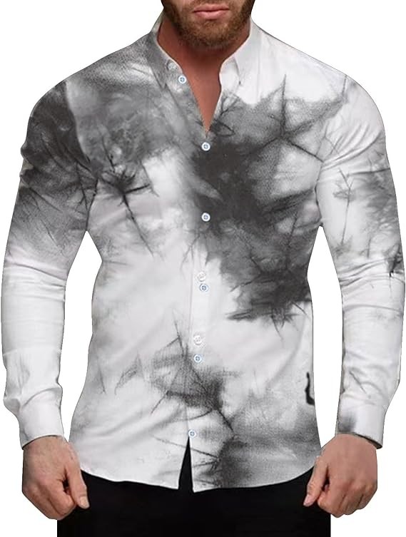 Hawaiian Shirts for Men Long Sleeve Funny Summer Tshirt Relaxed-Fit Loose Button Down Breathable Soft Ocean Pullover
