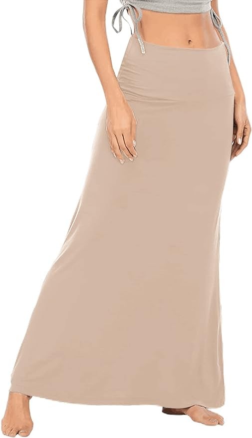 LYANER Women's Casual High Waist Solid Flare Long Maxi Skirt