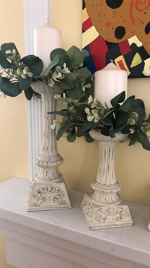 GRBAMBI Artificial Eucalyptus Leaves Wreaths - Eucalyptus Leaves Greenery Garland Farmhouse Wreath 9Inch for Kitchen Cabinet Dining Chairs Tabletop Decor (1)