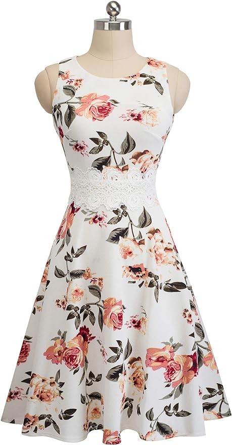 HOMEYEE Women's Cocktail A-Line Embroidery Casual Party Summer Wedding Guest Dress A079