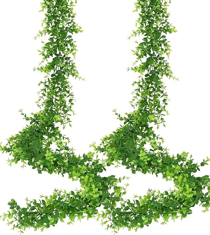 MARTINE MALL Eucalyptus Garland, 2 Pack 12FT Artificial Greenery Garland Eucalyptus Leaves Vines, Faux Hanging Eucalyptus Garlands for Wall Table Arch Wedding Backdrop Party Home Decor (Green)