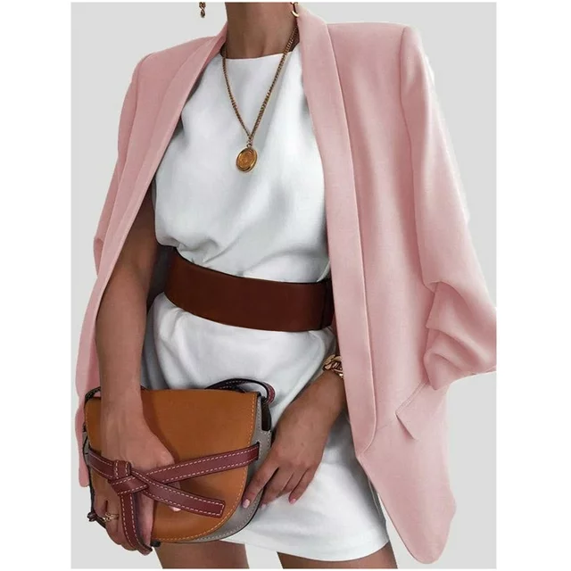 Summer Blazers For Women Pad Shoulder Blazer Coats Open Front Suits Casual Blazers With Pockets