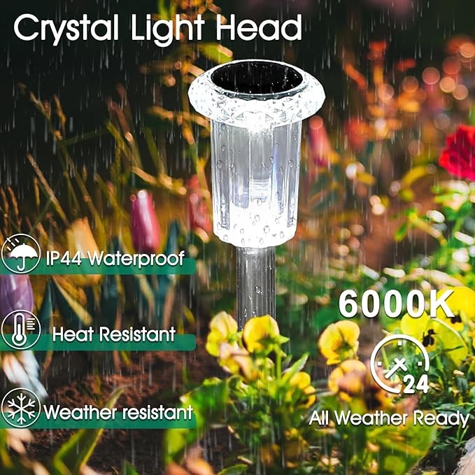 Eyrosa Solar Outdoor Lights, 10 Pack Waterproof Stainless Steel Solar Stake Lights for Pathway Garden Yard Path Walkway Driveway Lawn Decor - Cool White