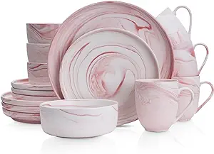 Stone Lain Brighton 16-Piece Dinnerware Set Porcelain, Pink