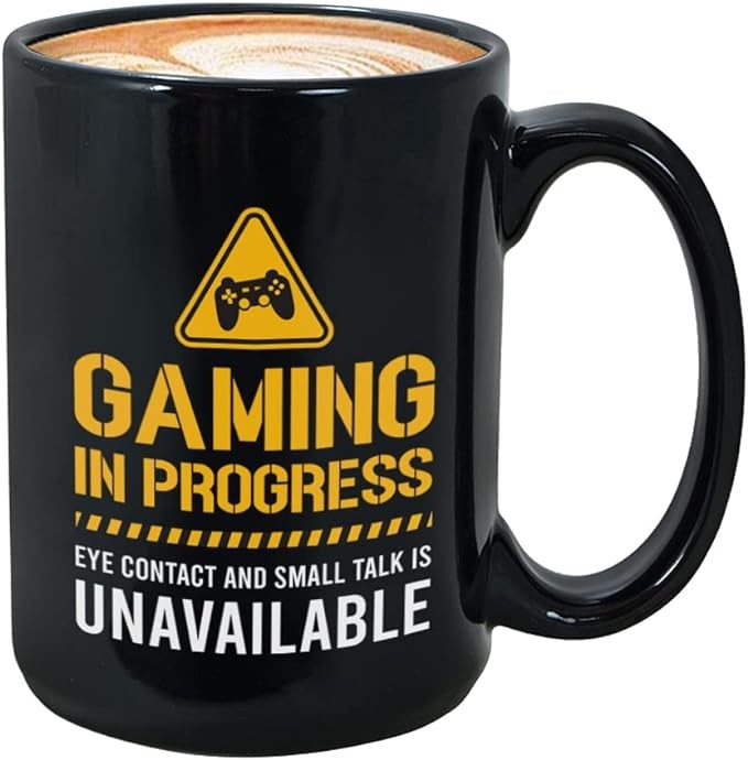 Bubble Hugs Gamer Coffee Mug - Gaming Progress - Video Game Funny Humor Sarcasm Saying 15oz Black