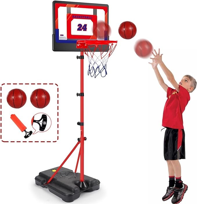 Kids Basketball Hoop Adjustable Height 3.5 ft-6.2 ft Indoor & Outdoor Portable Toddler Basketball Goal with Ball Pump Yard Games Coolest Toys for Boy Girl Age 2-4-6-8 First Gift Playset