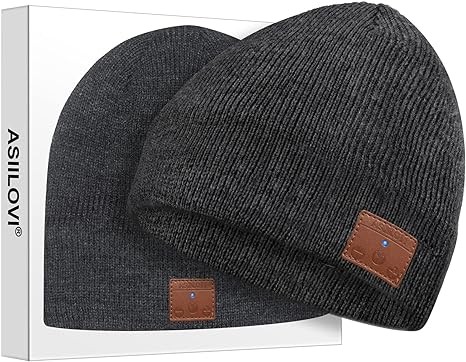 ASIILOVI Bluetooth Beanie, Double-Layer Wool Lining Bluetooth Hat Beanie for Men/Women/Teens/Family, 20hrs Playing, Gift Packaging for Christmas Stocking Stuffers Thanksgiving (001-Charcoal)