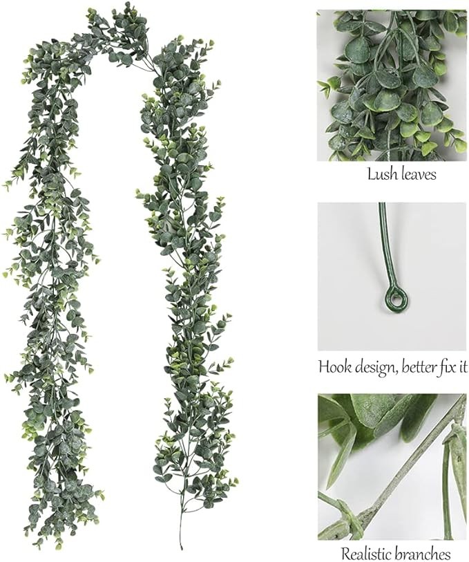 3 Pack Faux Eucalyptus Garland 6Ft/pcs Artificial Vines Plant for Wedding Backdrop Arch Wall Table Festival Party Decoration Fake Hanging Eucalyptus Leaves Greenery UV Protected Outdoor (Green+Frost)
