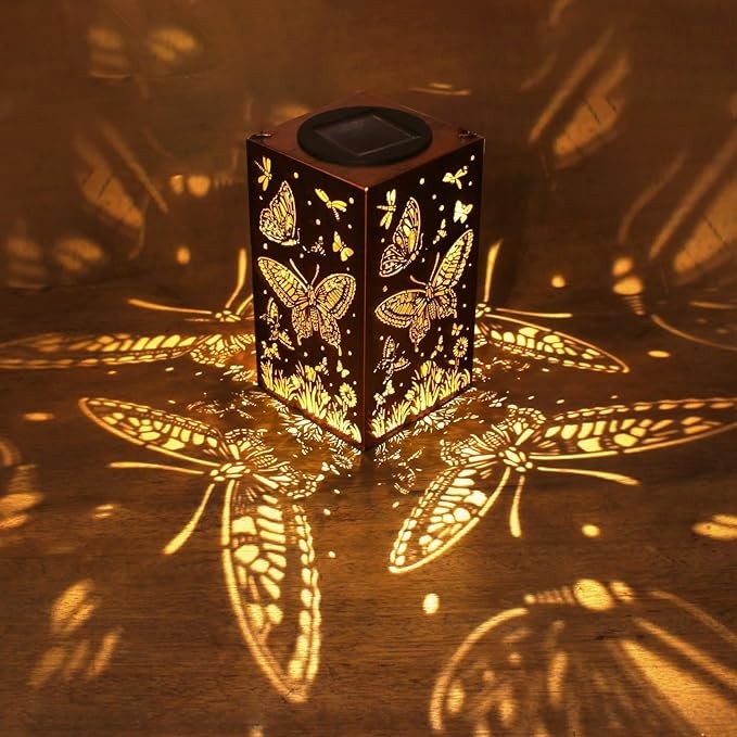 Solar Lanterns Outdoor Hanging Solar Lights Butterfly Decor Metal Lantern Waterproof LED Decorative Garden Light for Patio,Front Yard,Balcony,Deck,Garden Gift for Mom 1Pac