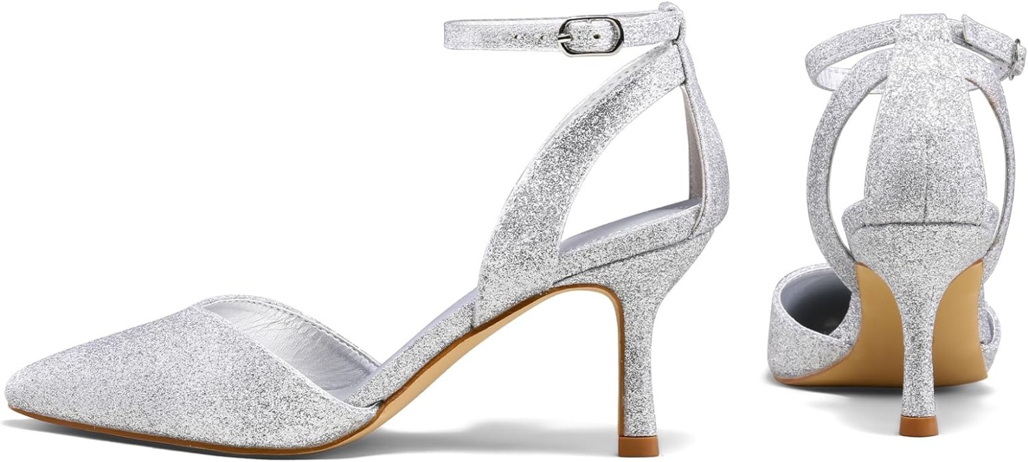 mysoft Women's Pumps Shoes Pointed Toe Kitten Low Heels Stiletto Ankle Strap Closed Toe Wedding Party Dress Sandals