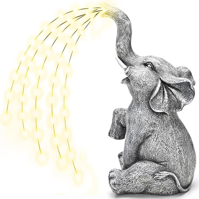 GIGALUMI Elephant Statue Solar Garden Decor Watering Effect Lights Figurine, Birthday Gifts for Mom, Women, Housewarming Gifts Outdoor Decor for Yard, Patio, Balcony (Watering Mode Only)