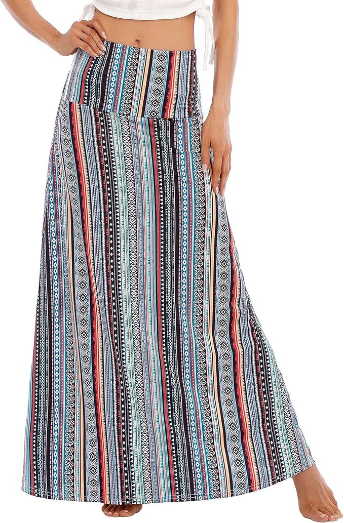 Zando Long Skirts for Women Trendy Dresses High Waisted Maxi Skirt Casual Workout Stretchy Flared Flower Skirt for Girls