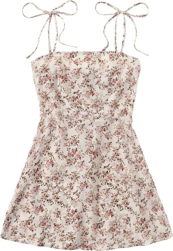 Floerns Women's Summer Floral Cherry Print A Line Short Cami Dress