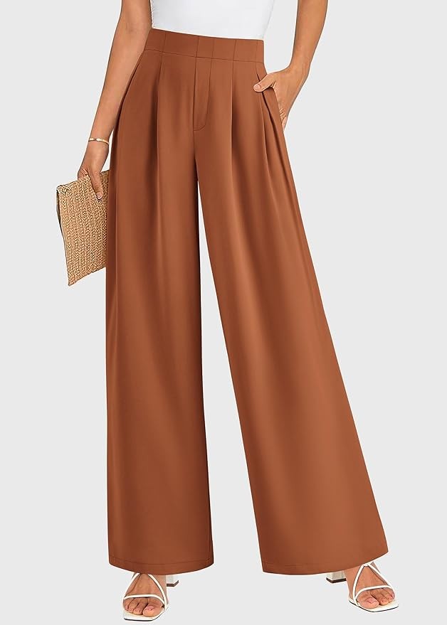 KIRUNDO Womens Summer Wide Leg Dress Pants High Waisted Palazzo Business Casual Work Office Flowy Trousers with Pockets