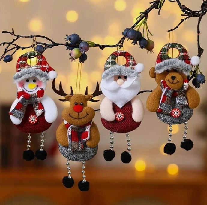 4 PCS Christmas Hanging Ornament Santa Claus Snowman Doll Xmas Tree Decor Gift