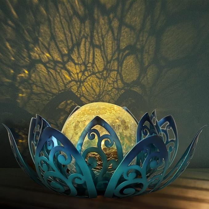 Afirst Solar Lights Outdoor, Lotus Lamp Garden Decor Metal Crackle Glass Solar Lantern Decorative Waterproof Tabletop Landscape Path Light LED Table Light for Patio,Lawn,Walkway,Tabletop,Pathway