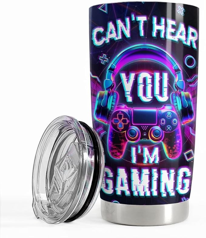 SANDJEST Gaming Cup Tumbler 20oz Can't Hear You Stainless Steel Insulated Tumblers Coffee Travel Mug Cup Video Game Gifts for Men Women Boyfriend Teen Husband Gamers Gift for Birthday Christmas
