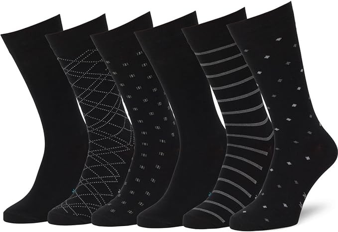 Easton Marlowe Mens Dress Socks 6 Pair Combed Cotton Classic Patterns No Seam Comfort