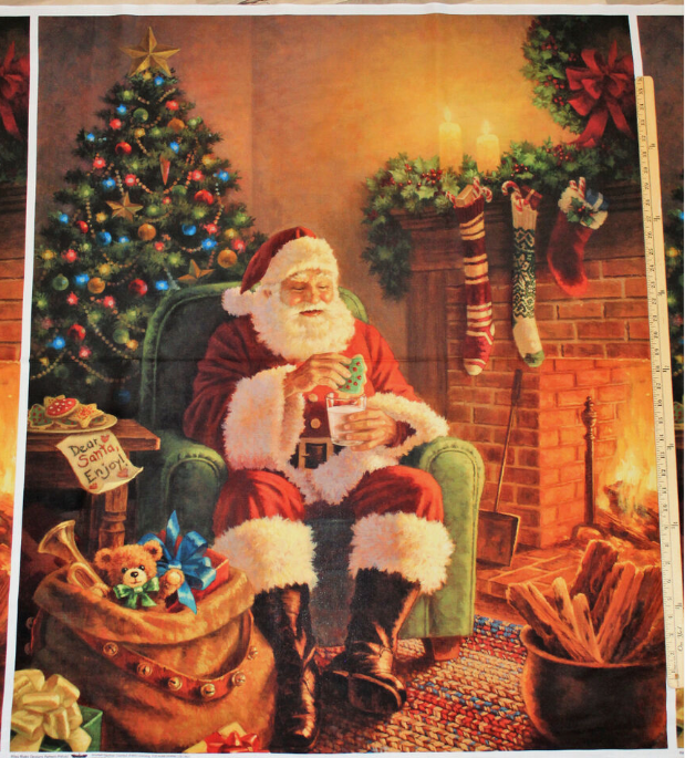 Santa Claus Milk Cookies Mantle Christmas Riley Blake Fabric 1Yard Panel #P9540