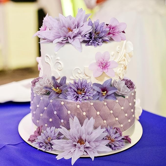 LACGO 48 PCS Artificial Flowers Heads - Fake Daisy Heads Bulk Silk Faux Rose DIY Cake Decor Blossom Garland Wreath Bouquets Crafts for Wedding Bridal Baby Shower Home Party Decoration(Purple)