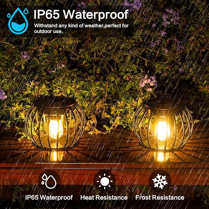 Sunklly Hanging Solar Lanterns, Retro Metal Outdoor Waterproof Wireless Hanging Solar Lights with Tungsten Light Bulb Halloween Christmas Decoration for Garden Yard Patio Pathway(2 Pcs)