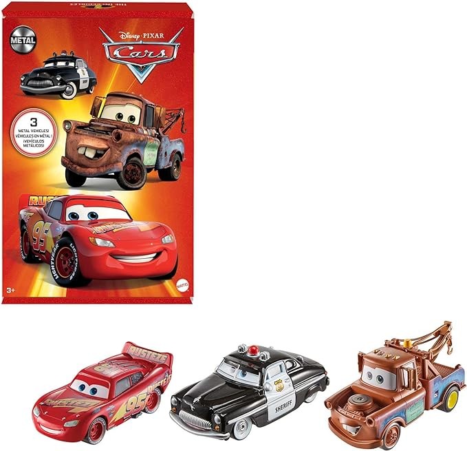 Mattel Disney and Pixar Cars Toys, Radiator Springs 3-Pack of Die-cast Toy Cars & Trucks with Lightning McQueen, Mater & Sheriff