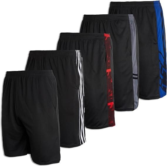 Real Essentials 3 & 5 Pack: Men's Mesh Athletic Performance Gym Shorts with Pockets (S-3X)