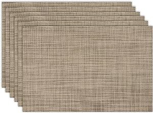 Placemats Set of 6 Washable Indoor/Outdoor Vinyl Place Mats for Dining Table Durable Non-Slip Heat Resistant PVC Weave Table Mats（Khaki）