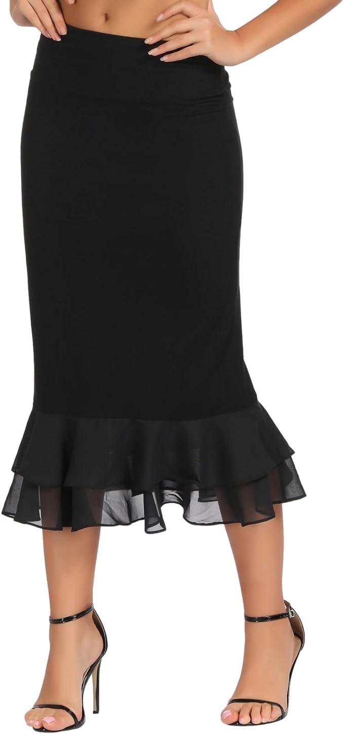 GRACE KARIN Women’s Knee Length Underskirt Ruffled Chiffon Dress Skirt Half Slip Extender S-XXL