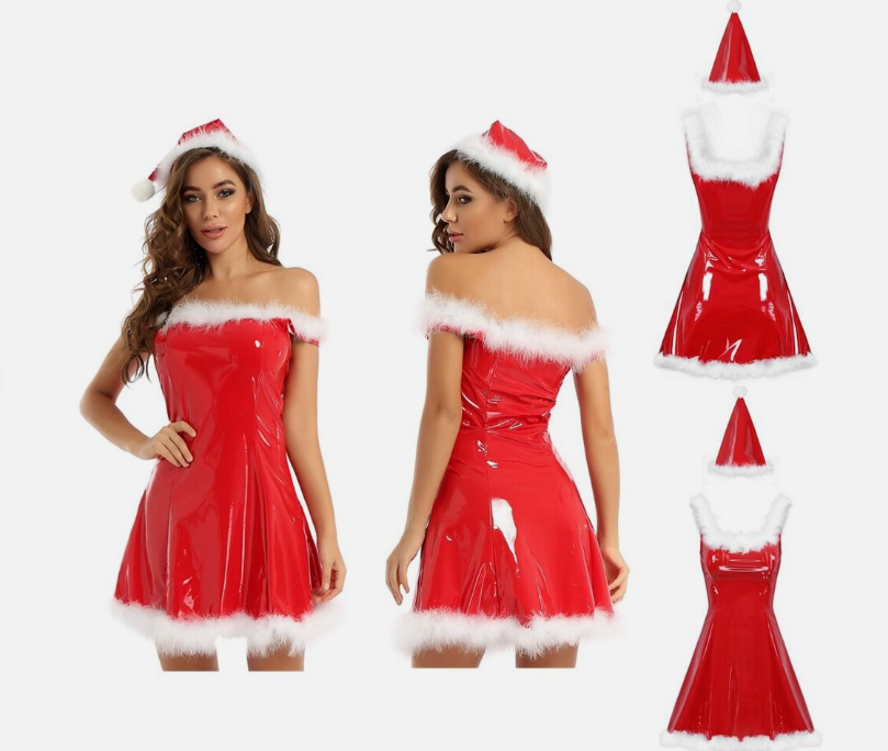 Womens Santa Costume Metallic Fancy Dresses Theme Party Christmas Dress Xmas